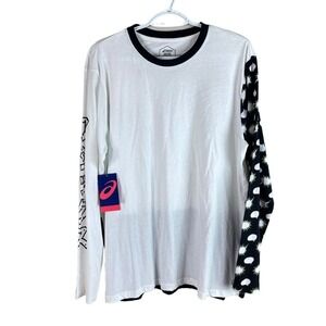 New Asics Tiger‎ Long Sleeve T Shirt Mens XL White Black Cotton Crew Neck $45